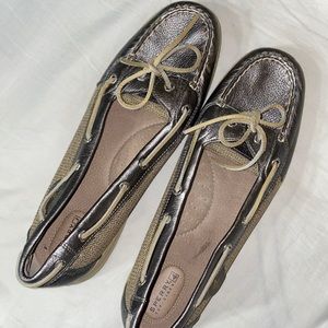 Metallic silver Sperry shoes size 11